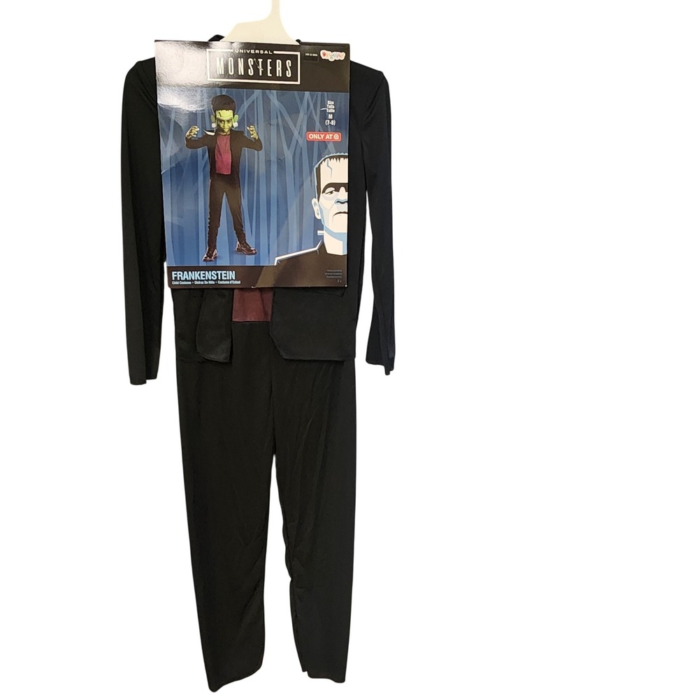 Universal Monsters Frankenstein Costume Jumpsuit Headpiece Black Green M 7-8 New